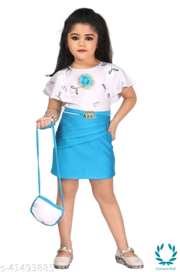 Linotex Bodycon Girls dress and Bags Combo - 2-3 Years, SkyBlue, Cotton, Printed, Pack Of:1